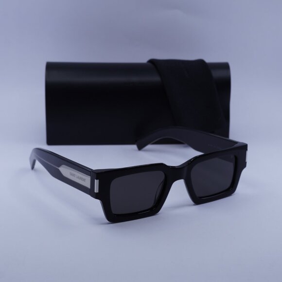 Saint Laurent SL572 001 Square Sunglasses - Black with Silver\Grey - Picture 6 of 14